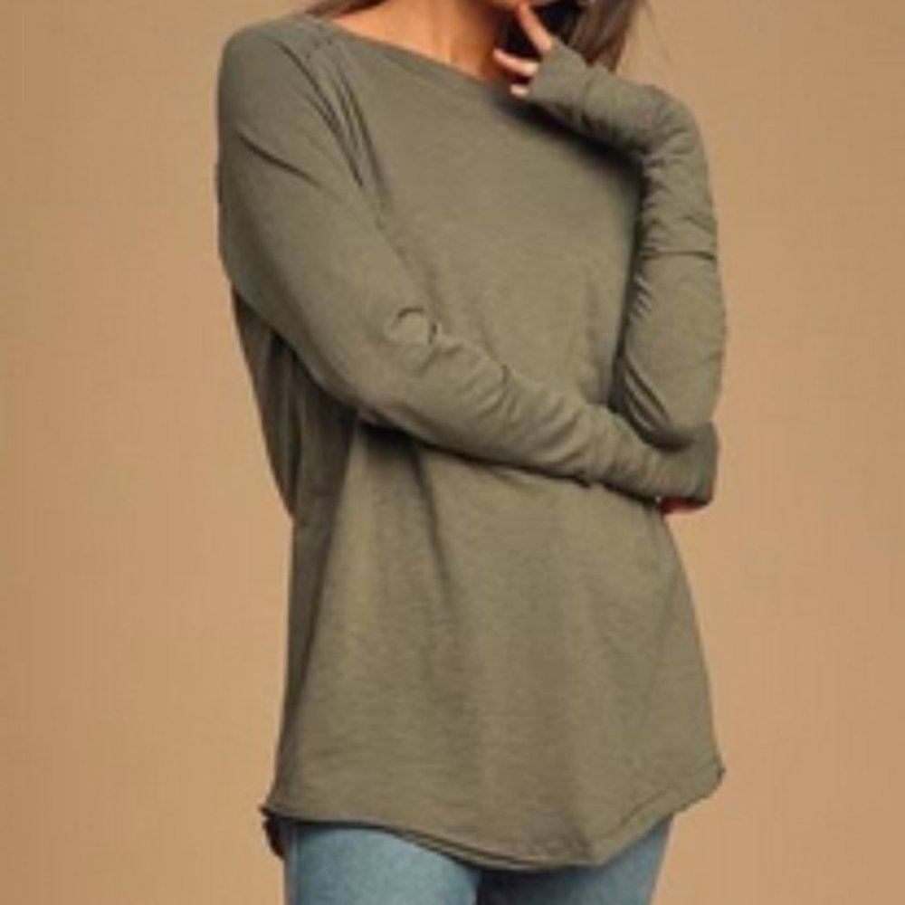 Free people long sleeve Arden tee army green